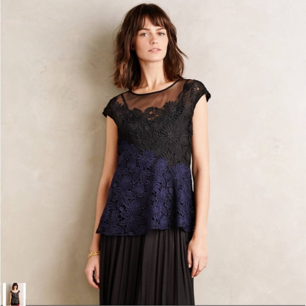 ANTHROPOLOGIE Navy/Black Lace Blouse